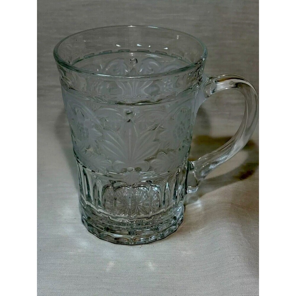 Mikasa Floral Trellis Glass Frosted Flower Handled Mug 4 3/4” ~ 3 Available